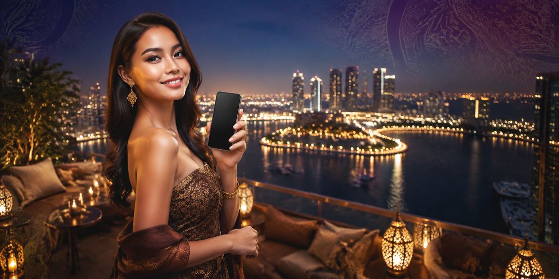 Seseorang tersenyum menggunakan smartphone untuk mengakses layanan dukungan platform online
