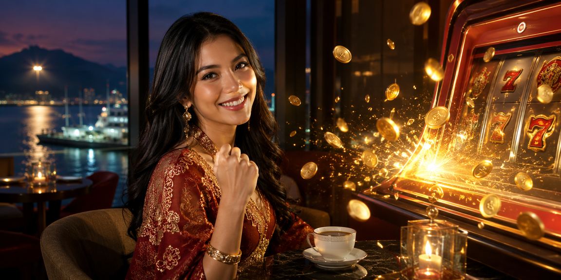 Seseorang bermain permainan slot online sambil minum kopi di kafe Vietnam yang santai